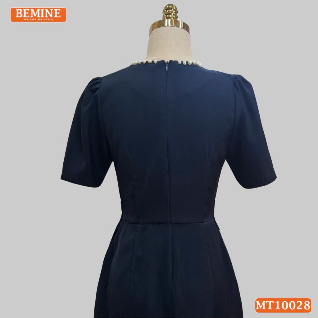 Đầm thiết kế BEMINE cổ tròn xếp ly dáng chữ A bảng eo đính ngọc phù hợp đi làm, đi dạo phố-MT10028