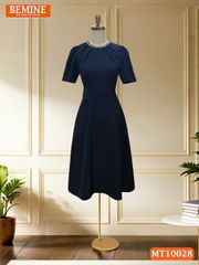 Đầm thiết kế BEMINE cổ tròn xếp ly dáng chữ A bảng eo đính ngọc phù hợp đi làm, đi dạo phố-MT10028