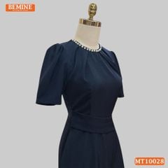 Đầm thiết kế BEMINE cổ tròn xếp ly dáng chữ A bảng eo đính ngọc phù hợp đi làm, đi dạo phố-MT10028