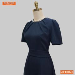 Đầm thiết kế BEMINE cổ tròn xếp ly dáng chữ A bảng eo đính ngọc phù hợp đi làm, đi dạo phố-MT10028