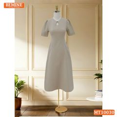 Đầm thiết kế BEMINE cổ tròn xẻ giọt nước đính cúc dáng chữ A phù hợp đi làm, đi dạo phố-MT10030