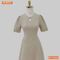 Đầm thiết kế BEMINE cổ tròn xẻ giọt nước đính cúc dáng chữ A phù hợp đi làm, đi dạo phố-MT10030