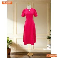 Đầm thiết kế BEMINE cổ tròn xẻ giọt nước đính cúc dáng chữ A phù hợp đi làm, đi dạo phố-MT10030