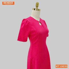Đầm thiết kế BEMINE cổ tròn xẻ giọt nước đính cúc dáng chữ A phù hợp đi làm, đi dạo phố-MT10030