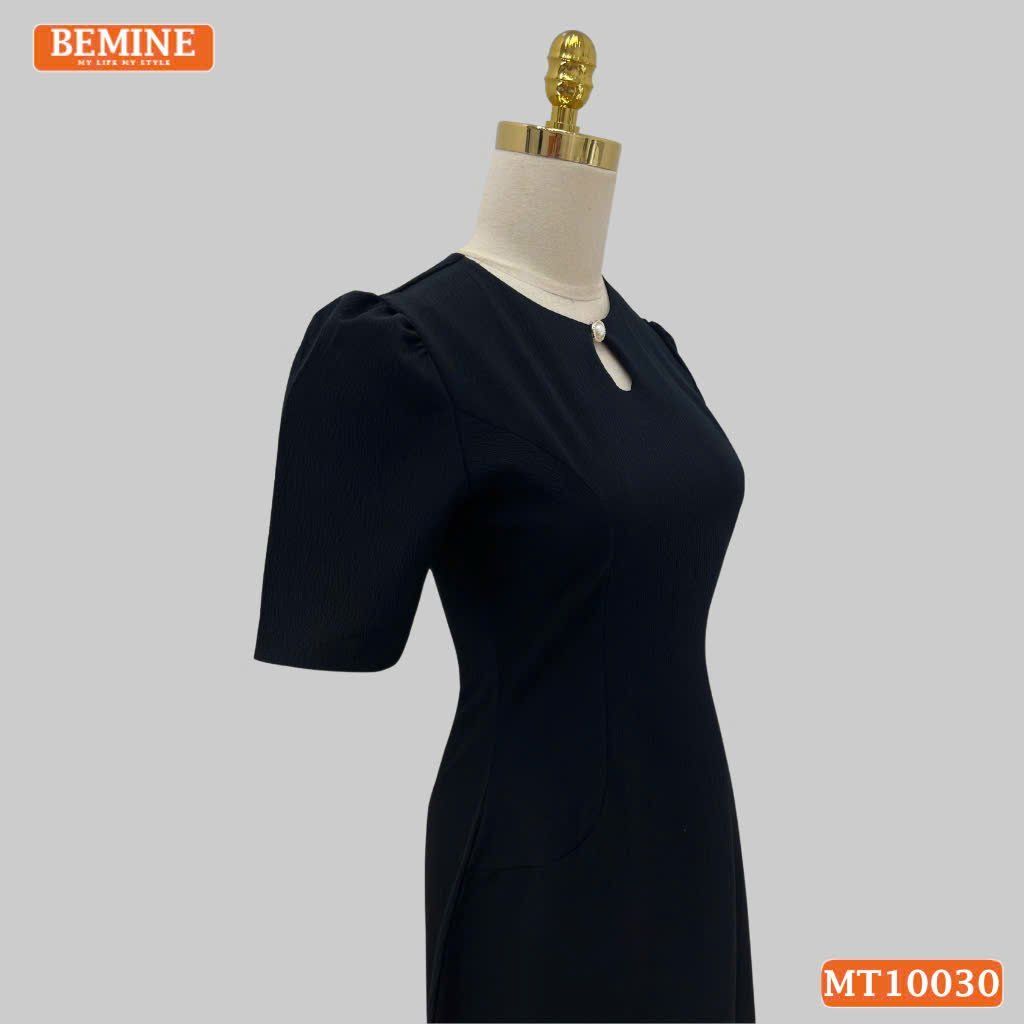 Đầm thiết kế BEMINE cổ tròn xẻ giọt nước đính cúc dáng chữ A phù hợp đi làm, đi dạo phố-MT10030