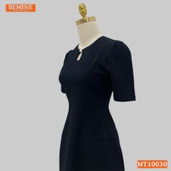 Đầm thiết kế BEMINE cổ tròn xẻ giọt nước đính cúc dáng chữ A phù hợp đi làm, đi dạo phố-MT10030