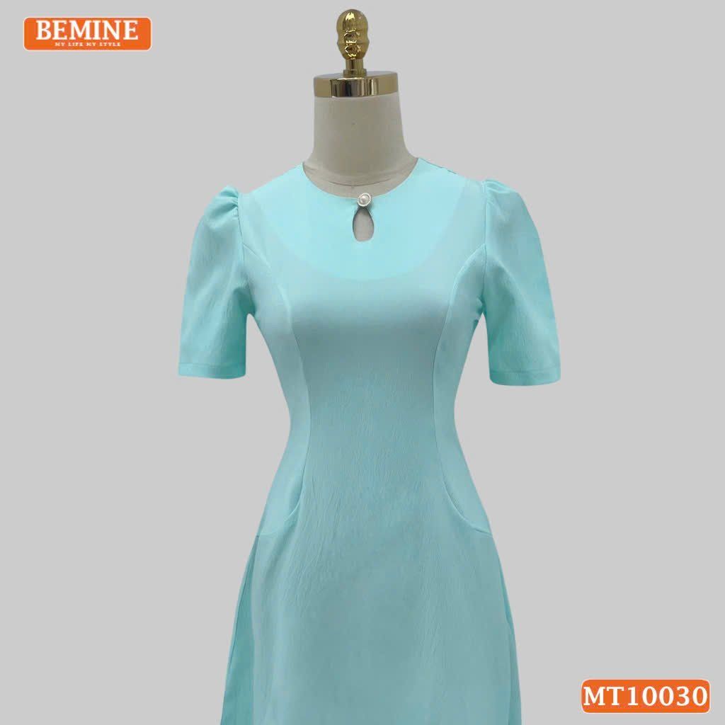 Đầm thiết kế BEMINE cổ tròn xẻ giọt nước đính cúc dáng chữ A phù hợp đi làm, đi dạo phố-MT10030