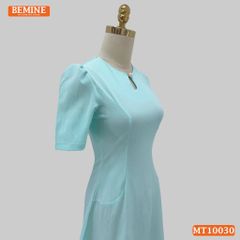 Đầm thiết kế BEMINE cổ tròn xẻ giọt nước đính cúc dáng chữ A phù hợp đi làm, đi dạo phố-MT10030
