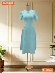 Đầm thiết kế BEMINE cổ tròn xẻ giọt nước đính cúc dáng chữ A phù hợp đi làm, đi dạo phố-MT10030