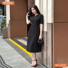 Đầm thiết kế BEMINE cổ tròn xẻ giọt nước đính cúc dáng chữ A phù hợp đi làm, đi dạo phố-MT10030