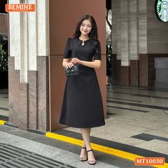 Đầm thiết kế BEMINE cổ tròn xẻ giọt nước đính cúc dáng chữ A phù hợp đi làm, đi dạo phố-MT10030
