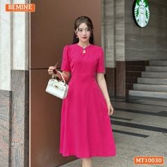 Đầm thiết kế BEMINE cổ tròn xẻ giọt nước đính cúc dáng chữ A phù hợp đi làm, đi dạo phố-MT10030