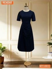 Đầm thiết kế BEMINE cổ tròn đính ngọc dáng chữ A xếp ly eo phù hợp đi làm, đi chơi và đi tiệc-MT10031