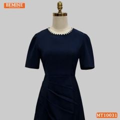 Đầm thiết kế BEMINE cổ tròn đính ngọc dáng chữ A xếp ly eo phù hợp đi làm, đi chơi và đi tiệc-MT10031