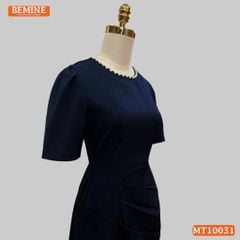 Đầm thiết kế BEMINE cổ tròn đính ngọc dáng chữ A xếp ly eo phù hợp đi làm, đi chơi và đi tiệc-MT10031