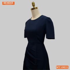 Đầm thiết kế BEMINE cổ tròn đính ngọc dáng chữ A xếp ly eo phù hợp đi làm, đi chơi và đi tiệc-MT10031