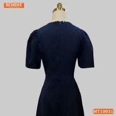 Đầm thiết kế BEMINE cổ tròn đính ngọc dáng chữ A xếp ly eo phù hợp đi làm, đi chơi và đi tiệc-MT10031