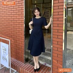 Đầm thiết kế BEMINE cổ tròn đính ngọc dáng chữ A xếp ly eo phù hợp đi làm, đi chơi và đi tiệc-MT10031