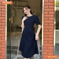 Đầm thiết kế BEMINE cổ tròn đính ngọc dáng chữ A xếp ly eo phù hợp đi làm, đi chơi và đi tiệc-MT10031