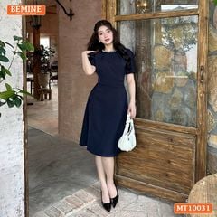 Đầm thiết kế BEMINE cổ tròn xếp ly dáng chữ A bảng eo đính ngọc phù hợp đi làm, đi dạo phố-MT10028