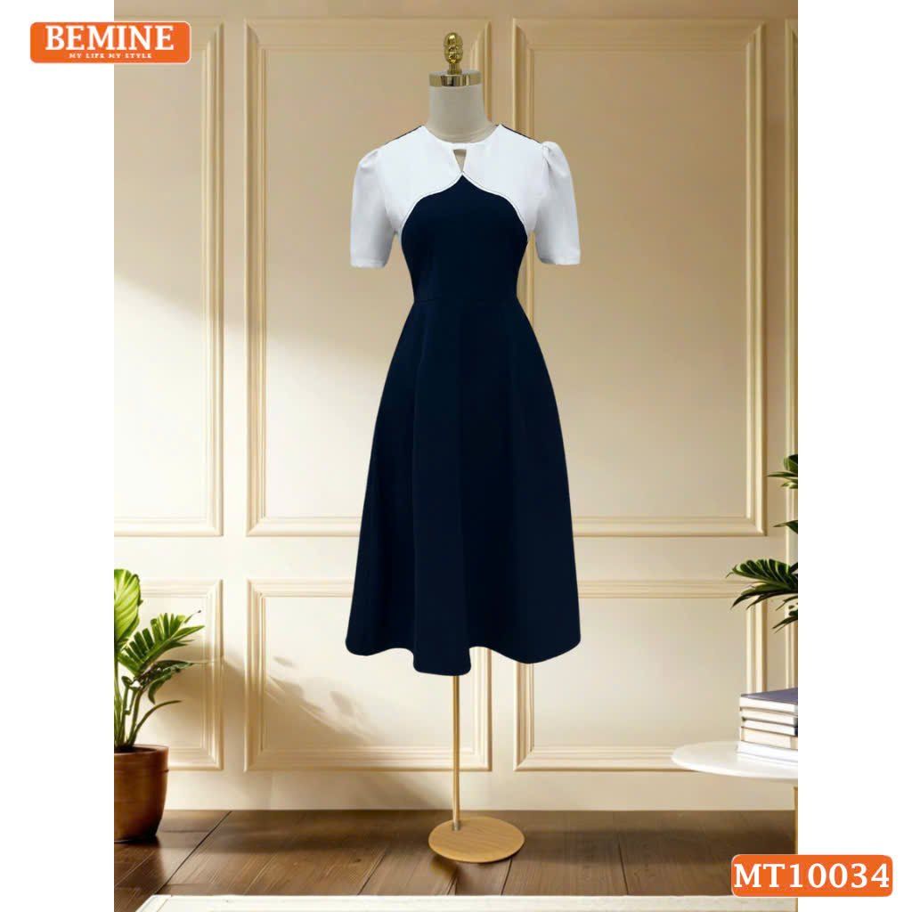 Đầm thiết kế BEMINE cổ tròn phối cách điệu dáng chữ A phù hợp đi làm, đi chơi-MT10034