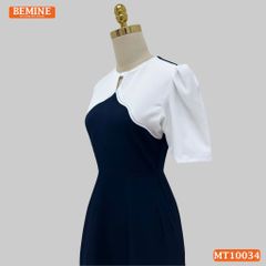 Đầm thiết kế BEMINE cổ tròn phối cách điệu dáng chữ A phù hợp đi làm, đi chơi-MT10034