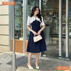 Đầm thiết kế BEMINE cổ tròn phối cách điệu dáng chữ A phù hợp đi làm, đi chơi-MT10034