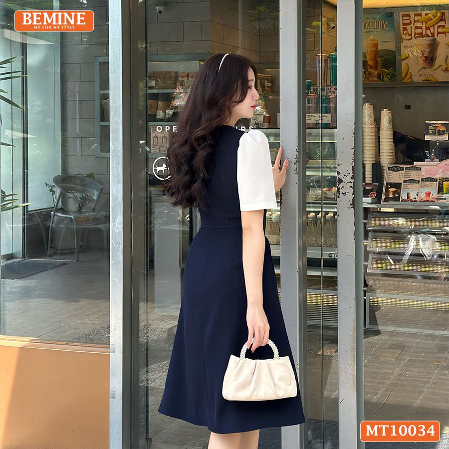 Đầm thiết kế BEMINE cổ tròn phối cách điệu dáng chữ A phù hợp đi làm, đi chơi-MT10034