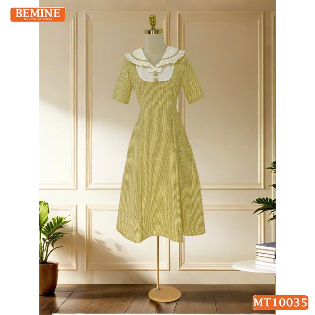 Đầm thiết kế BEMINE cổ thủy thủ viền bèo dáng chữ A phù hợp đi làm, đi dạo phố-MT10035