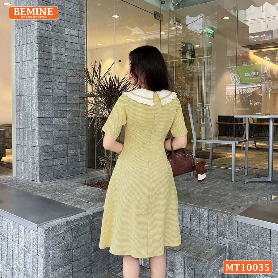 Đầm thiết kế BEMINE cổ thủy thủ viền bèo dáng chữ A phù hợp đi làm, đi dạo phố-MT10035