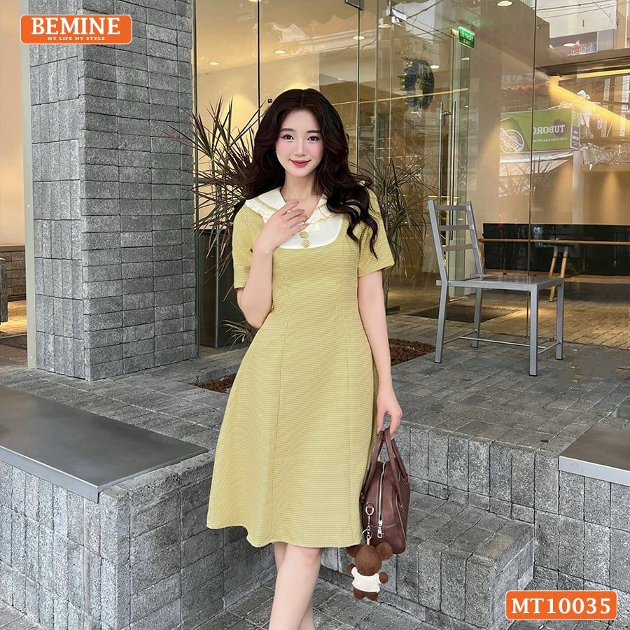 Đầm thiết kế BEMINE cổ thủy thủ viền bèo dáng chữ A phù hợp đi làm, đi dạo phố-MT10035