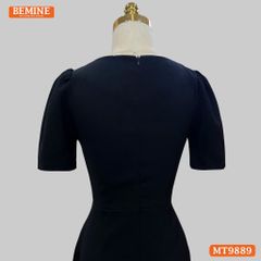 Đầm thiết kế BEMINE cổ vuông kiểu phối trắng dáng chữ A đính nút phù hợp đi làm, đi chơi và đi tiệc-MT10036