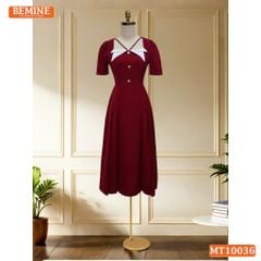 Đầm thiết kế BEMINE cổ vuông kiểu phối trắng dáng chữ A đính nút phù hợp đi làm, đi chơi và đi tiệc-MT10036