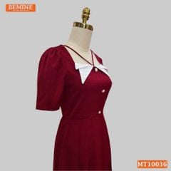 Đầm thiết kế BEMINE cổ vuông kiểu phối trắng dáng chữ A đính nút phù hợp đi làm, đi chơi và đi tiệc-MT10036