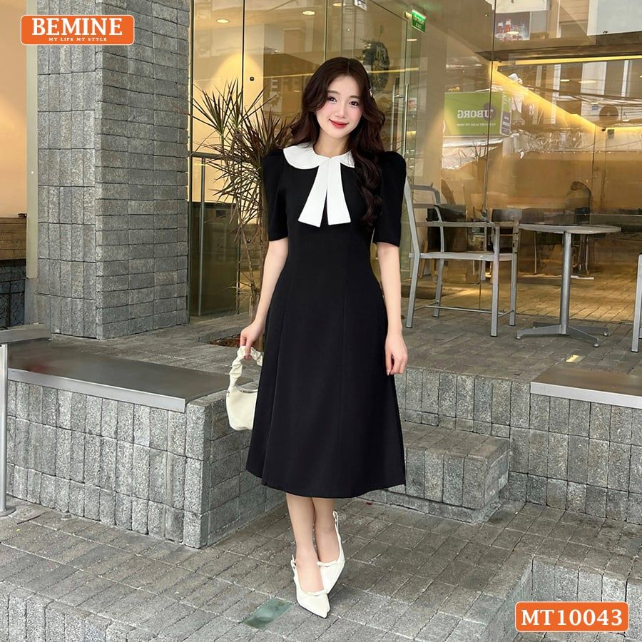 Đầm thiết kế BEMINE cổ sen có nơ dáng chữ A phù hợp đi làm, đi chơi-MT10043