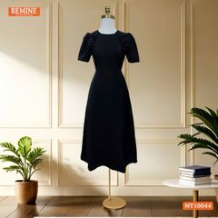 Đầm thiết kế BEMINE cổ tròn nhún ngực hai bên dáng chữ A phù hợp đi làm-MT10044