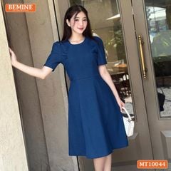 Đầm thiết kế BEMINE cổ tròn nhún ngực hai bên dáng chữ A phù hợp đi làm-MT10044