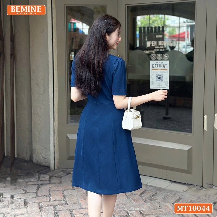 Đầm thiết kế BEMINE cổ tròn nhún ngực hai bên dáng chữ A phù hợp đi làm-MT10044