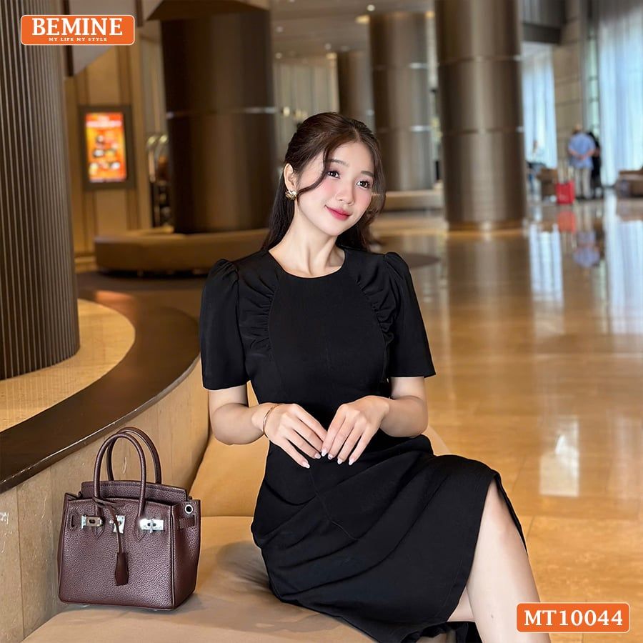 Đầm thiết kế BEMINE cổ tròn nhún ngực hai bên dáng chữ A phù hợp đi làm-MT10044