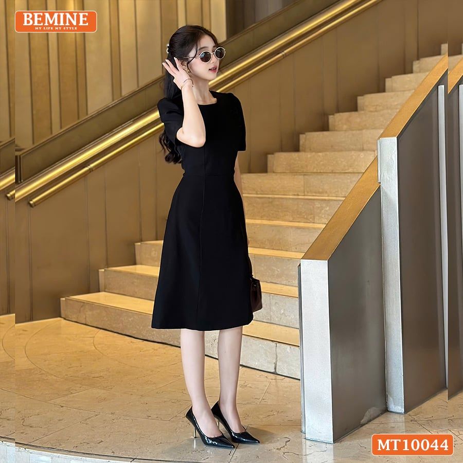 Đầm thiết kế BEMINE cổ tròn nhún ngực hai bên dáng chữ A phù hợp đi làm-MT10044