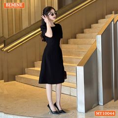 Đầm thiết kế BEMINE cổ tròn nhún ngực hai bên dáng chữ A phù hợp đi làm-MT10044