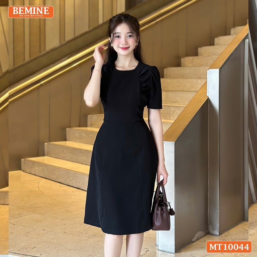 Đầm thiết kế BEMINE cổ tròn nhún ngực hai bên dáng chữ A phù hợp đi làm-MT10044