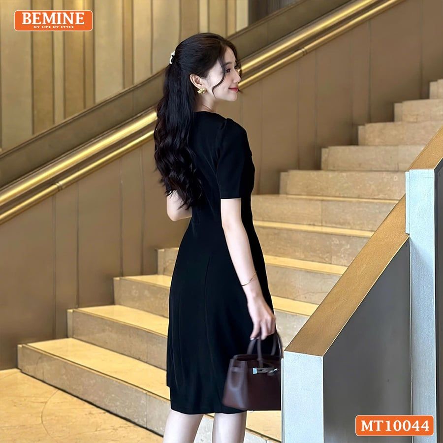 Đầm thiết kế BEMINE cổ tròn nhún ngực hai bên dáng chữ A phù hợp đi làm-MT10044