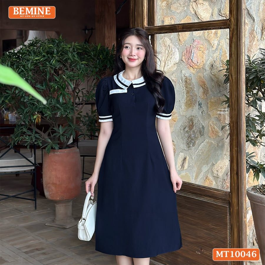 Đầm thiết kế BEMINE cổ sen có viền dáng chữ A tay phồng phù hợp đi làm, đi dạo phố-MT10046