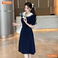 Đầm thiết kế BEMINE cổ thủy thủ có viền đính nơ dáng chữ A phù hợp đi làm, đi chơi-MT10051