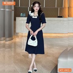Đầm thiết kế BEMINE cổ thủy thủ có viền đính nơ dáng chữ A phù hợp đi làm, đi chơi-MT10051