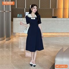 Đầm thiết kế BEMINE cổ thủy thủ có viền đính nơ dáng chữ A phù hợp đi làm, đi chơi-MT10051