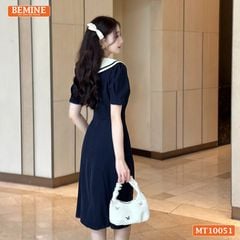 Đầm thiết kế BEMINE cổ thủy thủ có viền đính nơ dáng chữ A phù hợp đi làm, đi chơi-MT10051