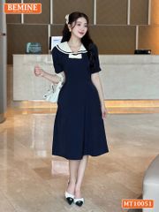 Đầm thiết kế BEMINE cổ thủy thủ có viền đính nơ dáng chữ A phù hợp đi làm, đi chơi-MT10051