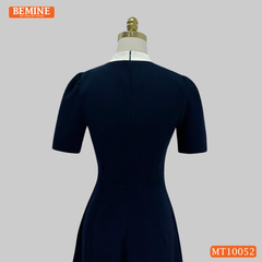 Đầm thiết kế BEMINE cổ tròn phối nơ tai thỏ dáng chữ A phù hợp đi làm, đi chơi-MT10052